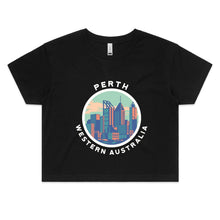 Load image into Gallery viewer, Perth skyline women's crop t-shirt black