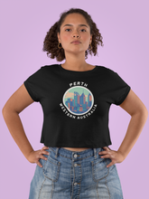 Load image into Gallery viewer, Perth skyline black women's crop tee