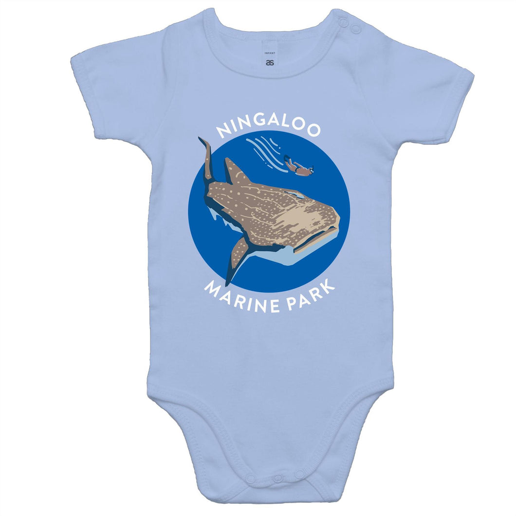 Ningaloo whale shark light blue baby onesie romper